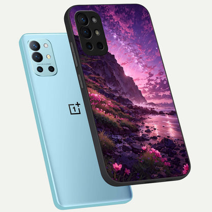  Twilight Blossom Coast phone case For OnePlus 9R showing premium glass back cover with detailed artwork