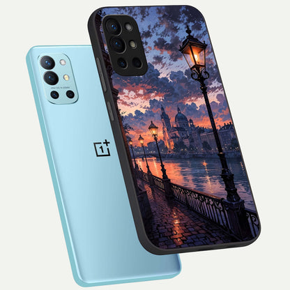  Twilight River Lights phone case For OnePlus 9R showing premium glass back cover with detailed artwork