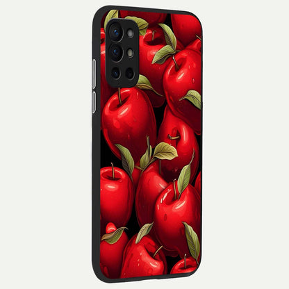  Apple Pattern back cover For OnePlus 9R slim fit glass case with vibrant aesthetic design