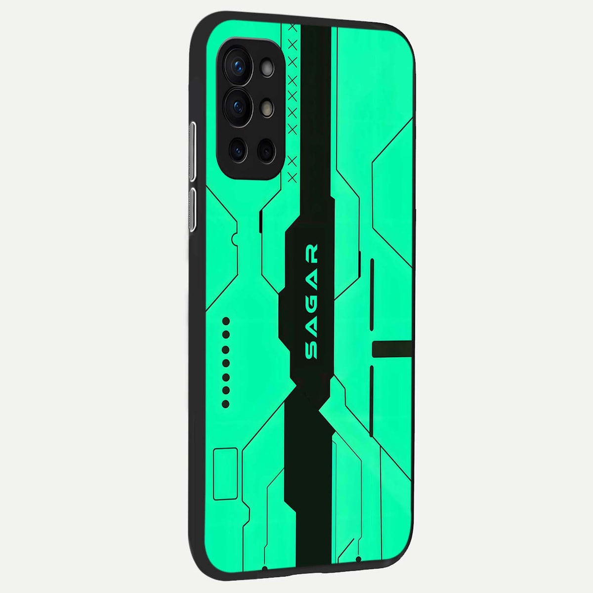  Aqua Tech CYBERPUNK Custom Name back cover For OnePlus 9R slim fit glass case with vibrant aesthetic design