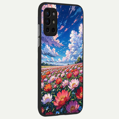  Blossom Sky Field back cover For OnePlus 9R slim fit glass case with vibrant aesthetic design
