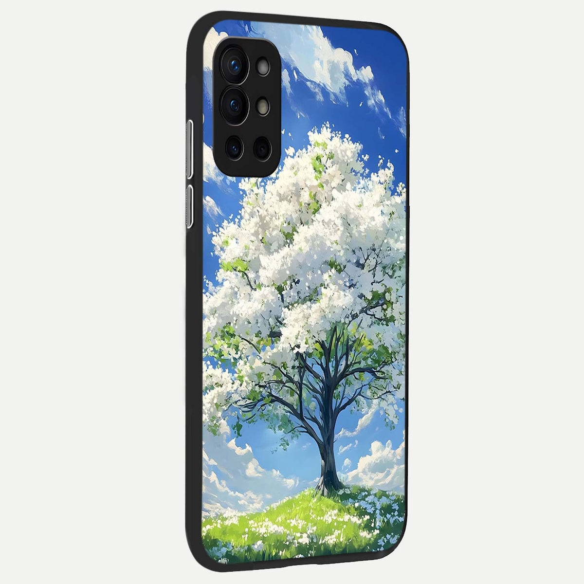  Blossom Sky Serenity back cover For OnePlus 9R slim fit glass case with vibrant aesthetic design