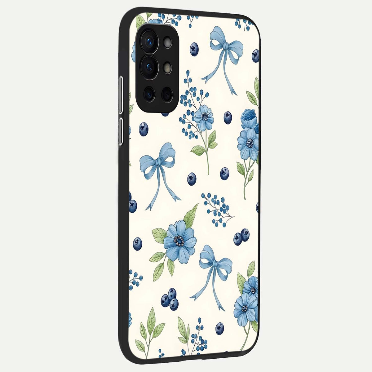  Blue Flower And Bow back cover For OnePlus 9R slim fit glass case with vibrant aesthetic design