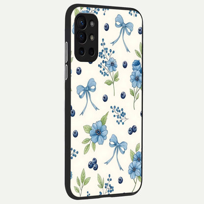  Blue Flower And Bow back cover For OnePlus 9R slim fit glass case with vibrant aesthetic design