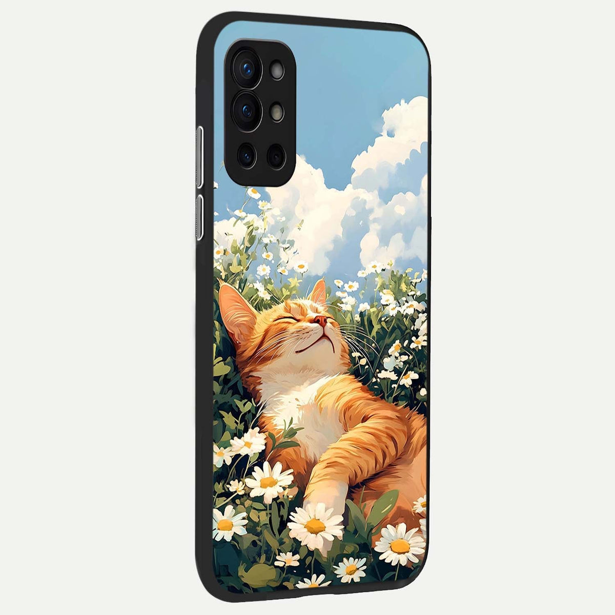  Cat And Flowers View back cover For OnePlus 9R slim fit glass case with vibrant aesthetic design