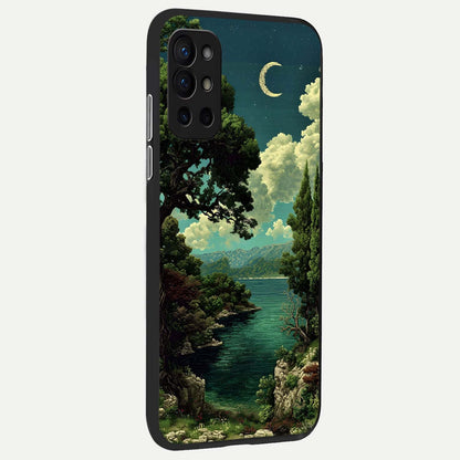  Celestial Lake Peace back cover For OnePlus 9R slim fit glass case with vibrant aesthetic design
