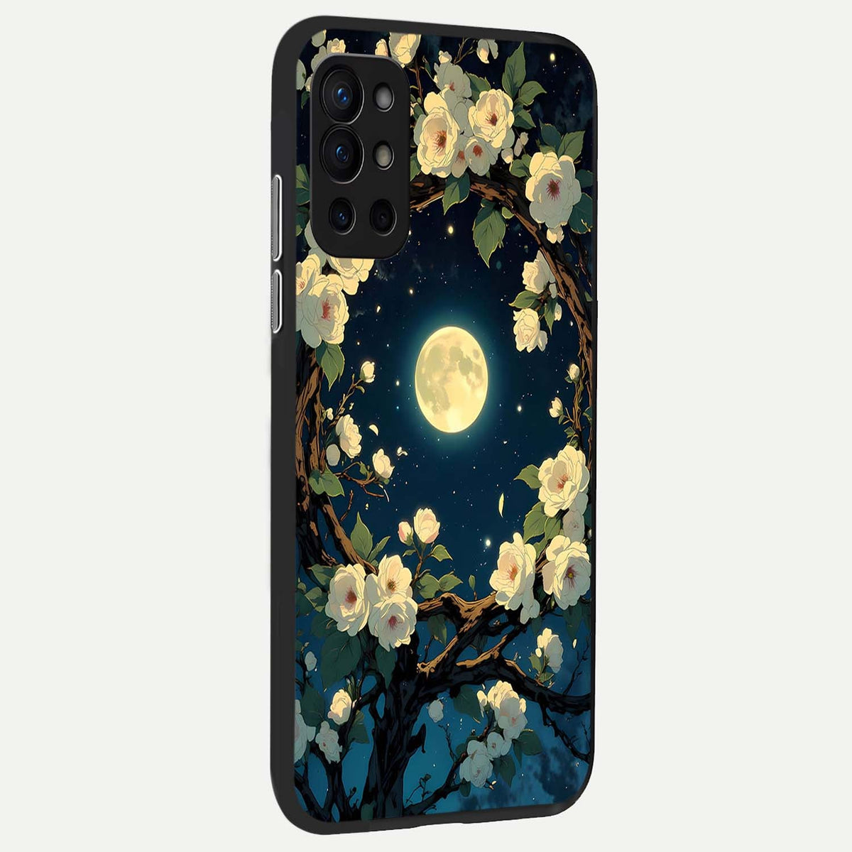  Celestial Moon And Flower back cover For OnePlus 9R slim fit glass case with vibrant aesthetic design