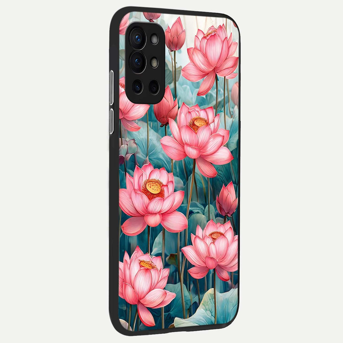  Celestial Pink Lotus back cover For OnePlus 9R slim fit glass case with vibrant aesthetic design
