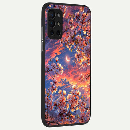  Celestial Sakura Sunset back cover For OnePlus 9R slim fit glass case with vibrant aesthetic design