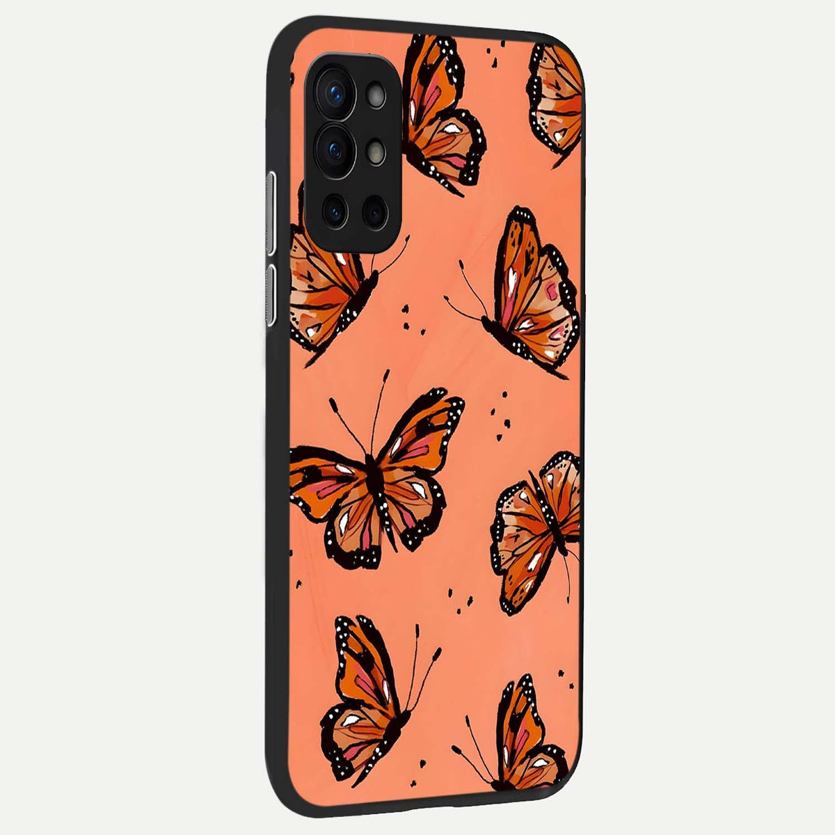  Coral Wing Butterfly back cover For OnePlus 9R slim fit glass case with vibrant aesthetic design