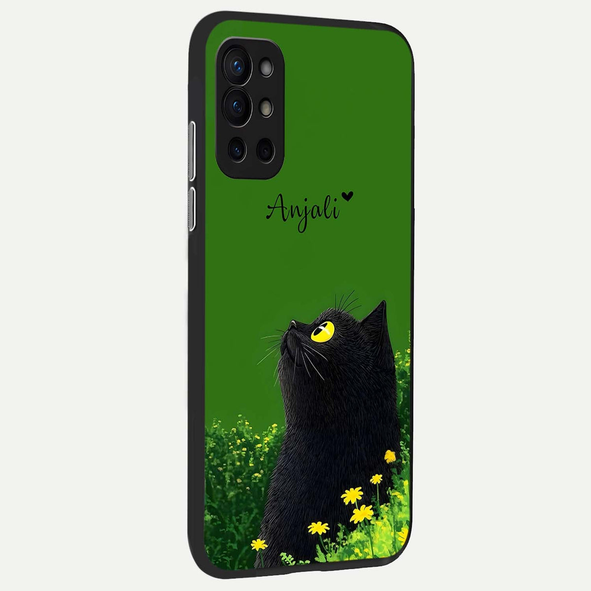  Emerald Cat Custom Name back cover For OnePlus 9R slim fit glass case with vibrant aesthetic design