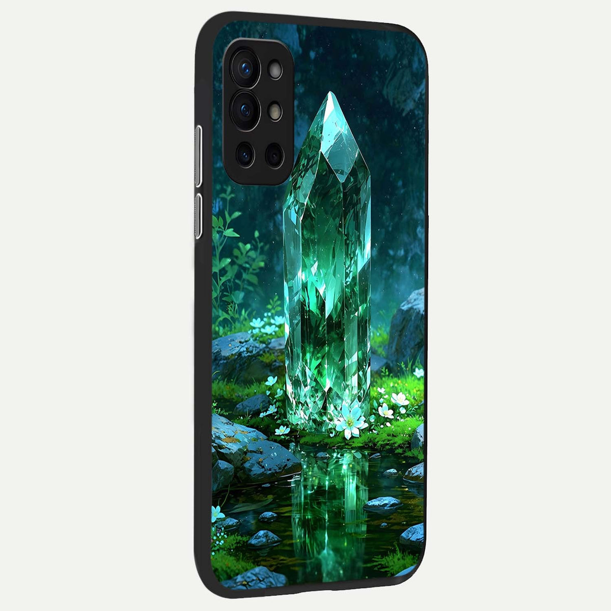  Emerald Light Crystal back cover For OnePlus 9R slim fit glass case with vibrant aesthetic design