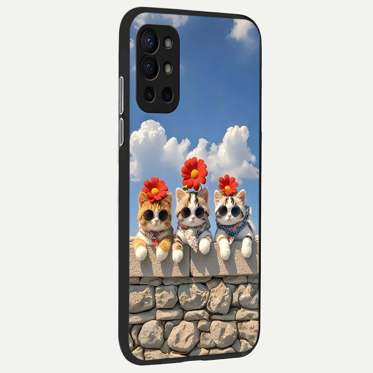  Floral Kitty Squad back cover For OnePlus 9R slim fit glass case with vibrant aesthetic design