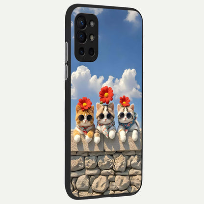  Floral Kitty Squad back cover For OnePlus 9R slim fit glass case with vibrant aesthetic design