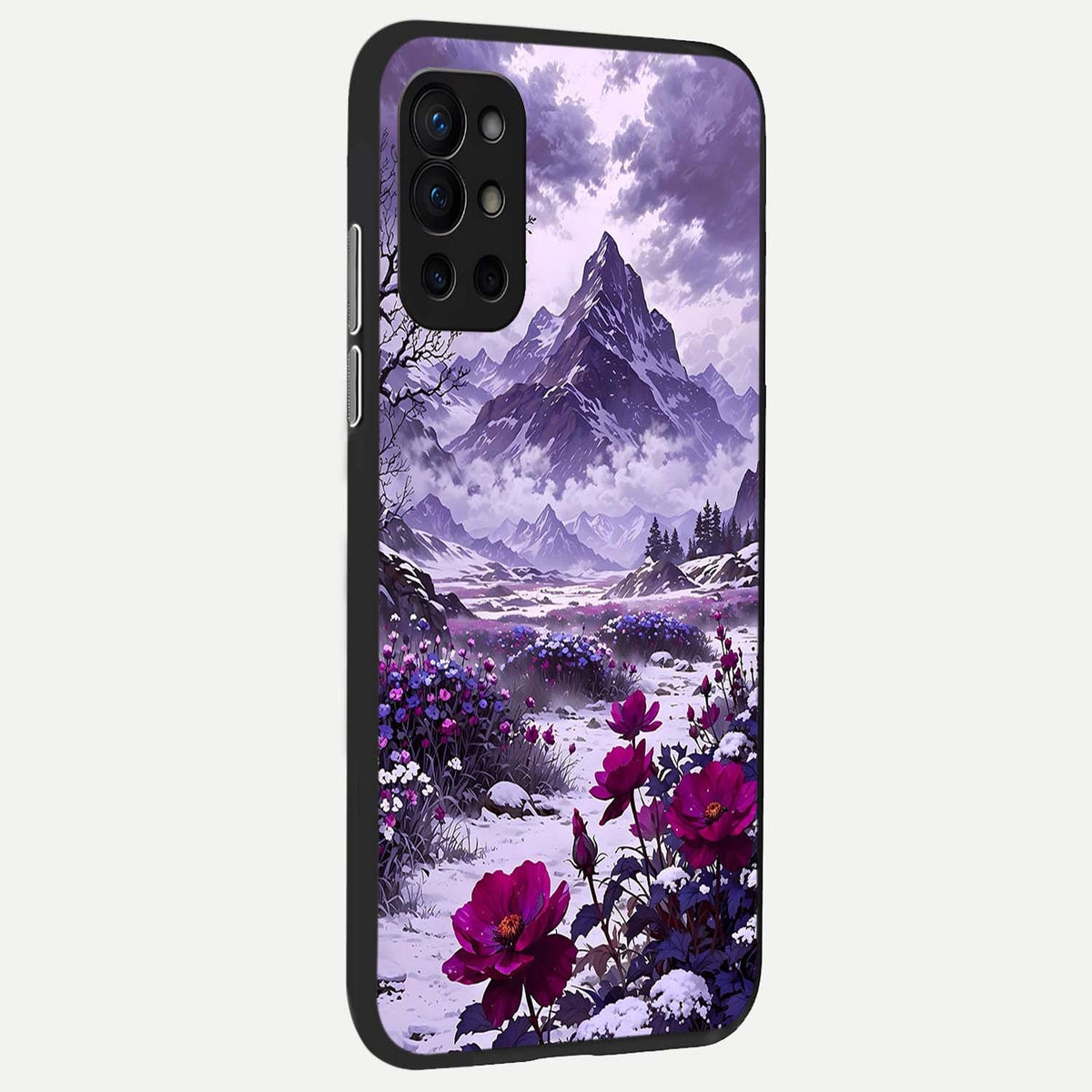  Flower Mountain View back cover For OnePlus 9R slim fit glass case with vibrant aesthetic design