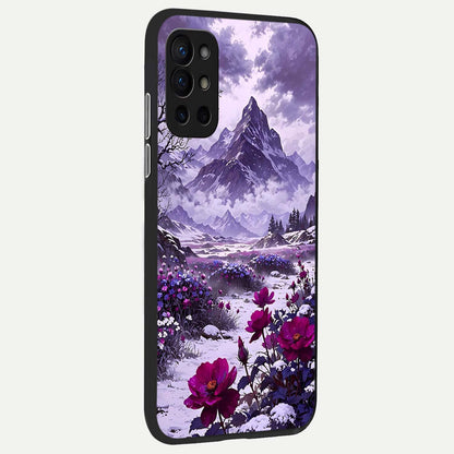  Flower Mountain View back cover For OnePlus 9R slim fit glass case with vibrant aesthetic design