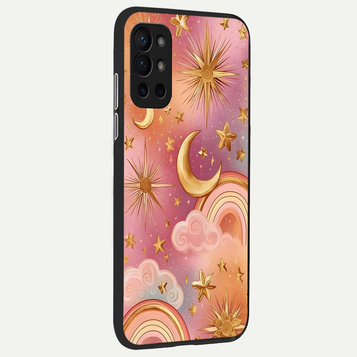  Golden Celestial Dreams back cover For OnePlus 9R slim fit glass case with vibrant aesthetic design