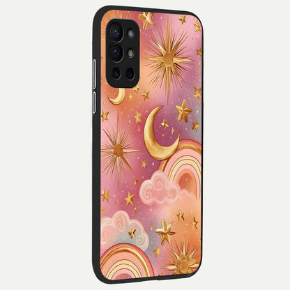  Golden Celestial Dreams back cover For OnePlus 9R slim fit glass case with vibrant aesthetic design