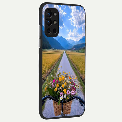  Golden Field Journey back cover For OnePlus 9R slim fit glass case with vibrant aesthetic design