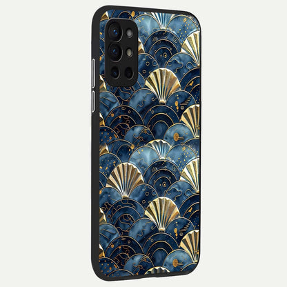  Golden Wave Luxe back cover For OnePlus 9R slim fit glass case with vibrant aesthetic design