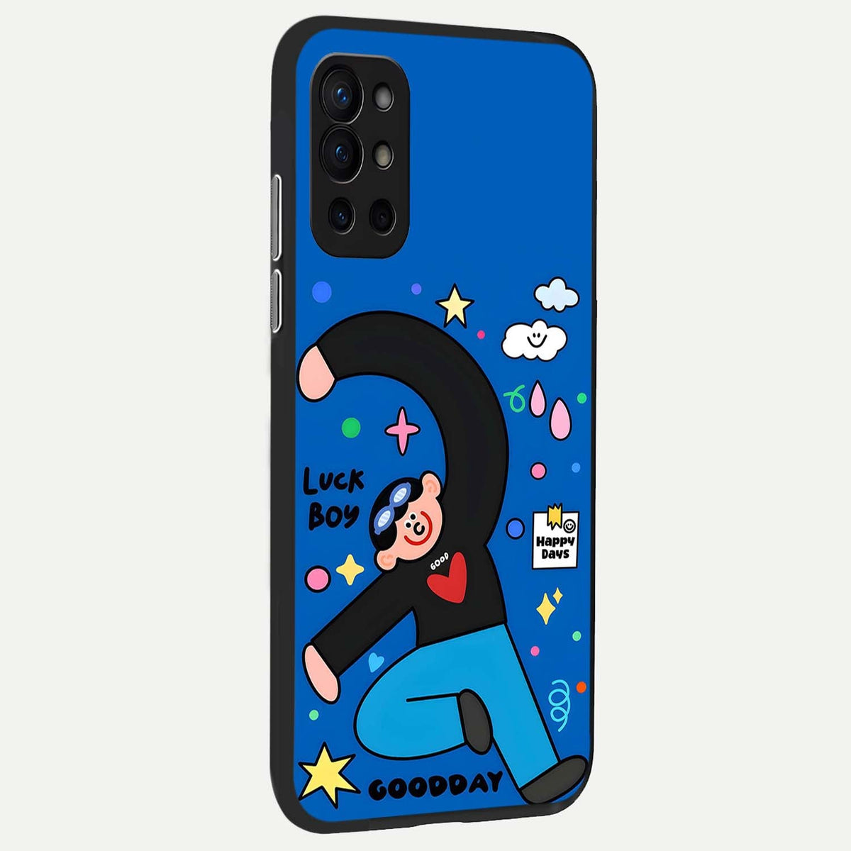  Happy Luck Vibe back cover For OnePlus 9R slim fit glass case with vibrant aesthetic design