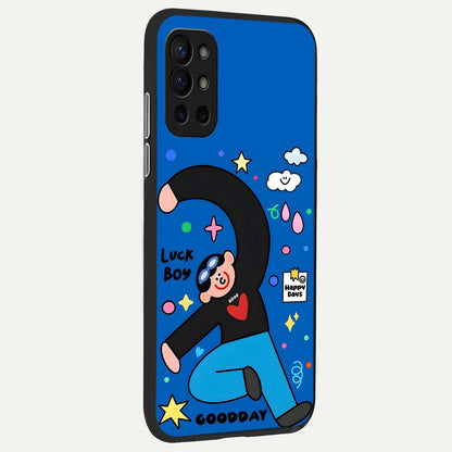  Happy Luck Vibe back cover For OnePlus 9R slim fit glass case with vibrant aesthetic design