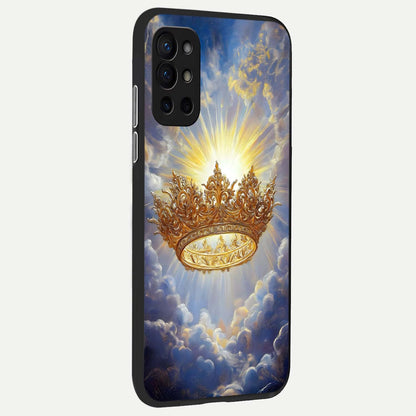  Heavenly Crown Light back cover For OnePlus 9R slim fit glass case with vibrant aesthetic design