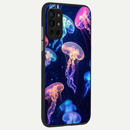  Jellyfish Pattern back cover For OnePlus 9R slim fit glass case with vibrant aesthetic design
