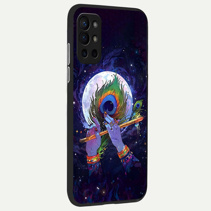  Krishna Hands Art back cover For OnePlus 9R slim fit glass case with vibrant aesthetic design