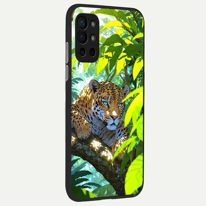  Leopard in Jungle back cover For OnePlus 9R slim fit glass case with vibrant aesthetic design