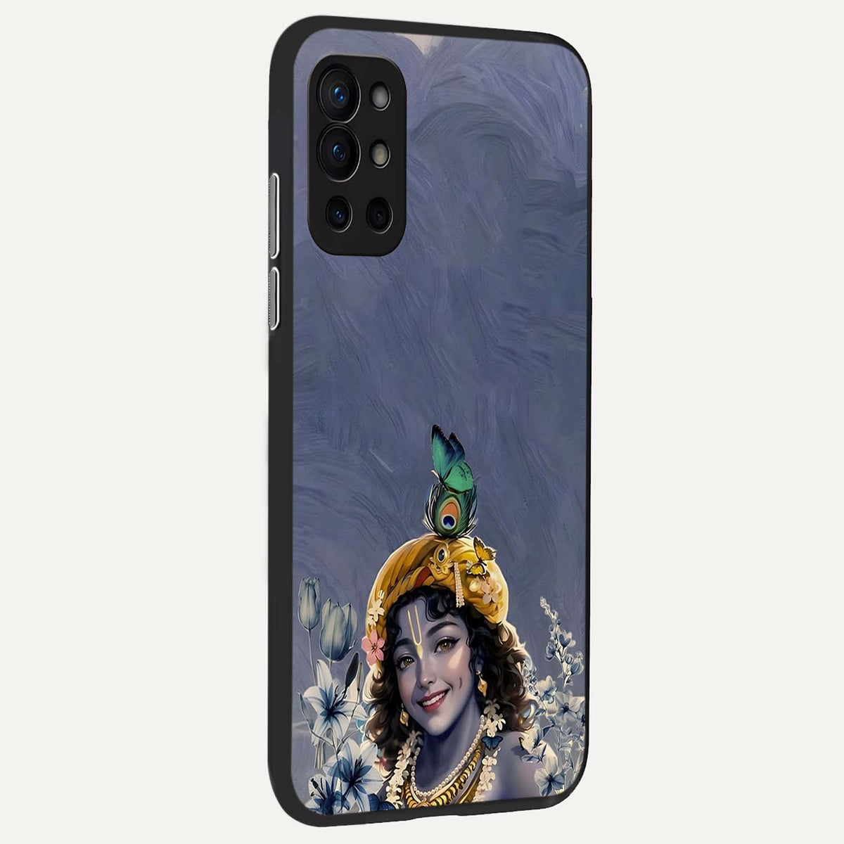  Lord Krishna back cover For OnePlus 9R slim fit glass case with vibrant aesthetic design