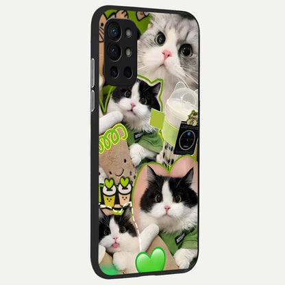  Matcha Cats Mood back cover For OnePlus 9R slim fit glass case with vibrant aesthetic design