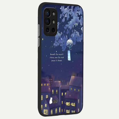  Moonlit Cat Silence back cover For OnePlus 9R slim fit glass case with vibrant aesthetic design