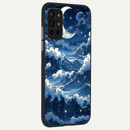  Ocean Moon Waves back cover For OnePlus 9R slim fit glass case with vibrant aesthetic design