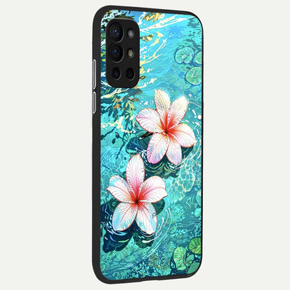  Pink Flowers in Water back cover For OnePlus 9R slim fit glass case with vibrant aesthetic design