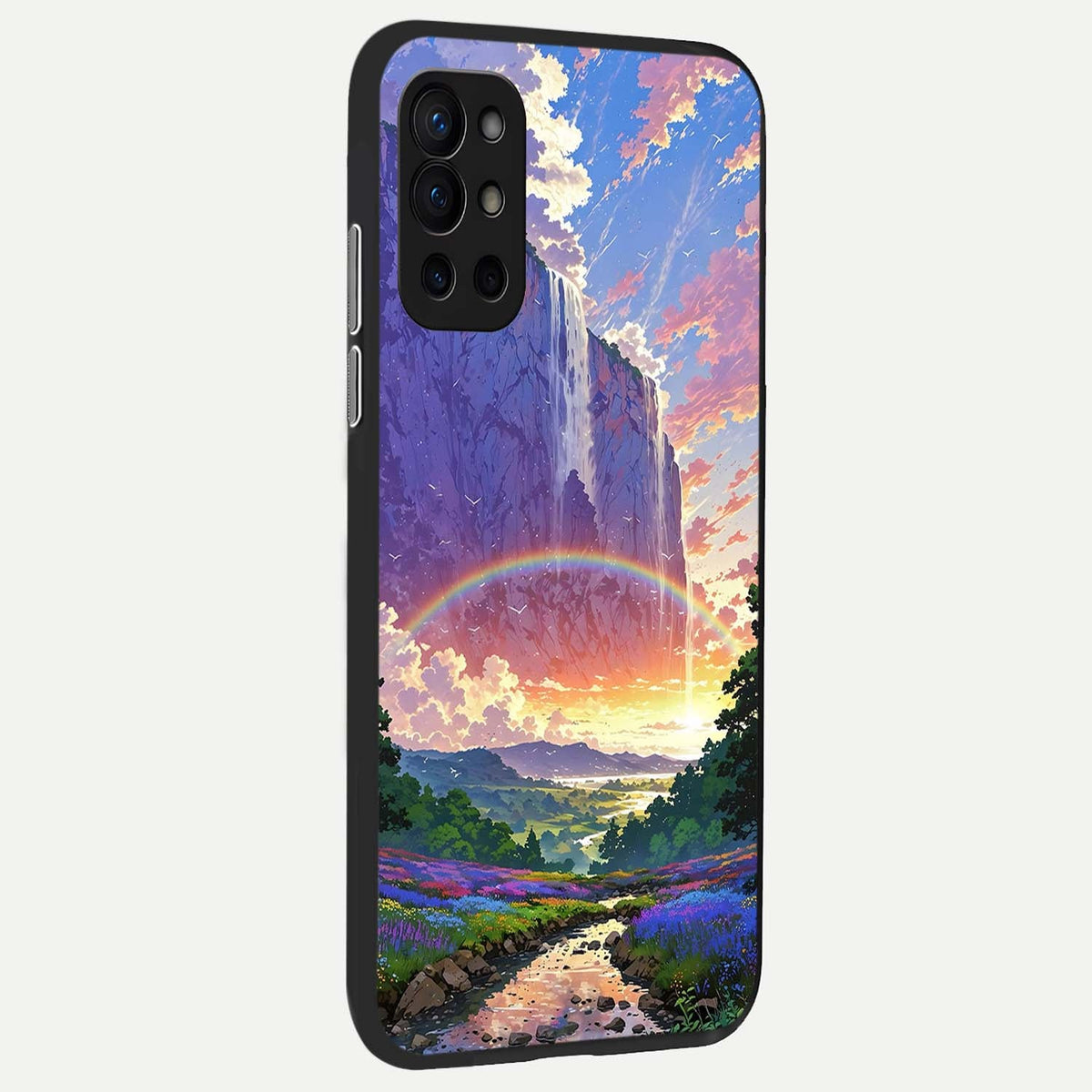  Rainbow Valley Dream back cover For OnePlus 9R slim fit glass case with vibrant aesthetic design