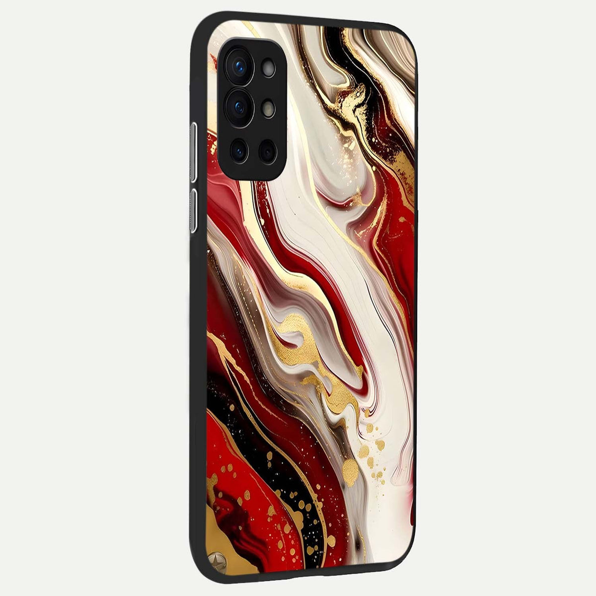  Red And White Marble back cover For OnePlus 9R slim fit glass case with vibrant aesthetic design