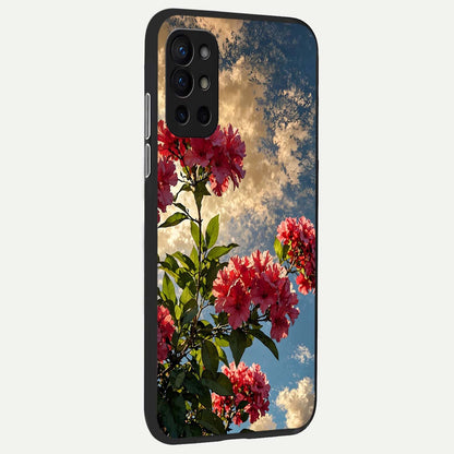  Red Bloom Skies back cover For OnePlus 9R slim fit glass case with vibrant aesthetic design