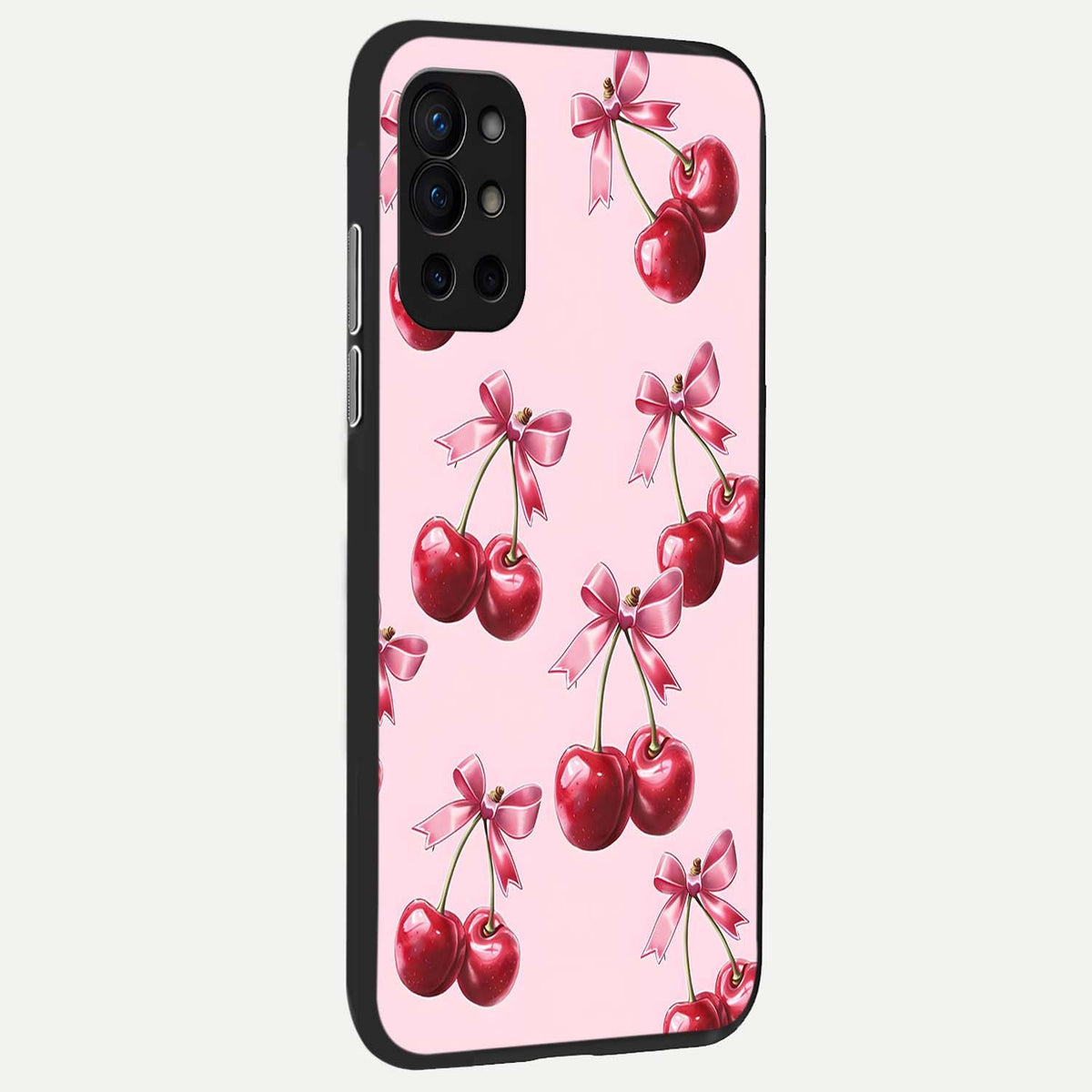  Red Cherries Pattern back cover For OnePlus 9R slim fit glass case with vibrant aesthetic design