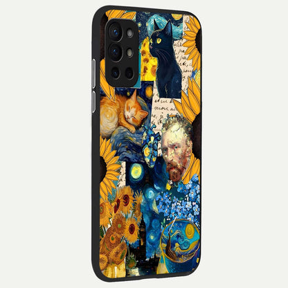  Sunflower Chic Mood Custom Name back cover For OnePlus 9R slim fit glass case with vibrant aesthetic design