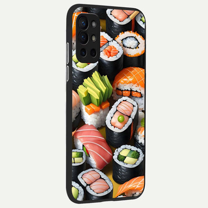  Sushi Food Pattern back cover For OnePlus 9R slim fit glass case with vibrant aesthetic design