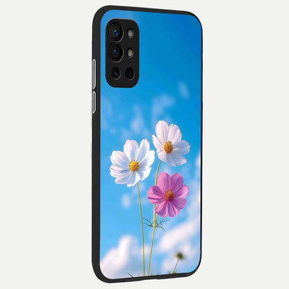  Tripple Flowers With Sky back cover For OnePlus 9R slim fit glass case with vibrant aesthetic design