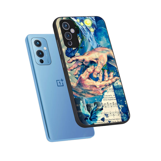  Aesthetic Divider phone case For OnePlus 9 showing premium glass back cover with detailed artwork