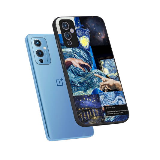  Aesthetic Vando Hands phone case For OnePlus 9 showing premium glass back cover with detailed artwork