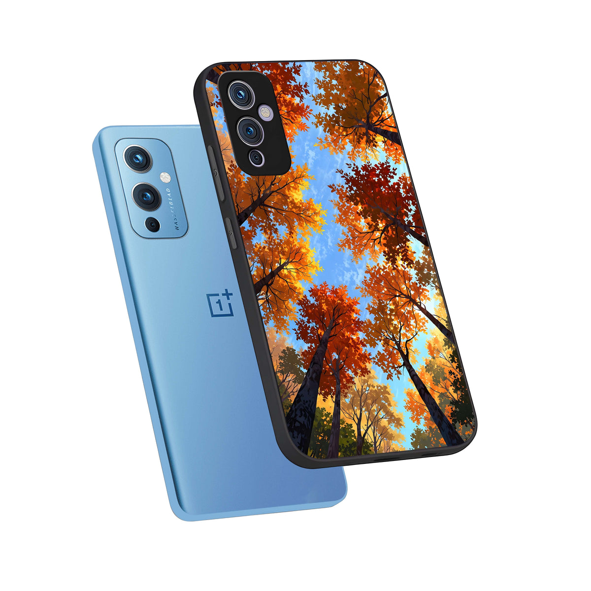  Autumn Sky Rise phone case For OnePlus 9 showing premium glass back cover with detailed artwork