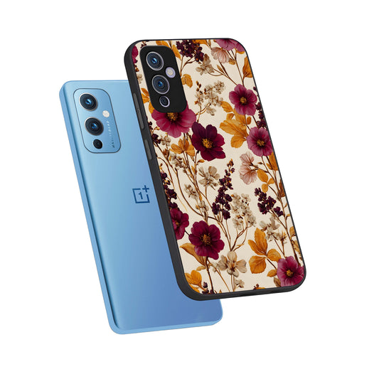  Autumn Wine Bloom phone case For OnePlus 9 showing premium glass back cover with detailed artwork