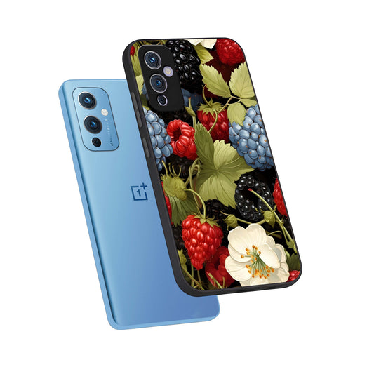  Berry Bloom Charm phone case For OnePlus 9 showing premium glass back cover with detailed artwork
