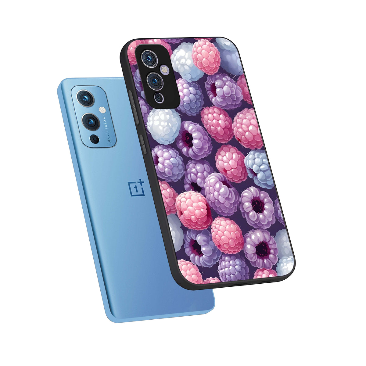  Berry Candy Pop phone case For OnePlus 9 showing premium glass back cover with detailed artwork