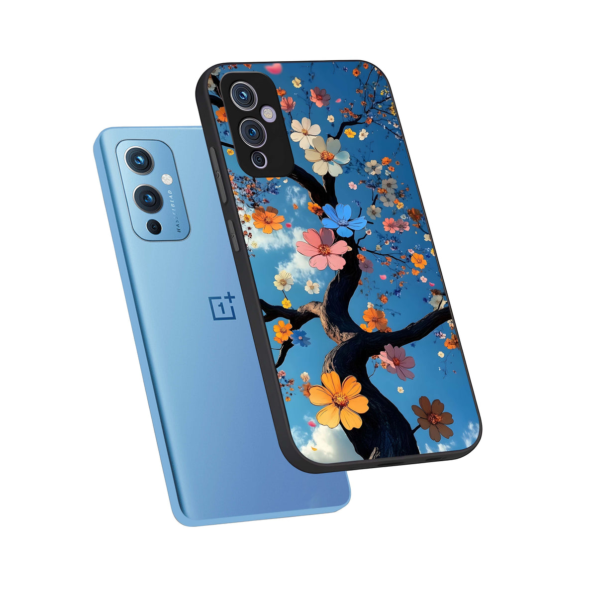  Blossom Dream Sky phone case For OnePlus 9 showing premium glass back cover with detailed artwork
