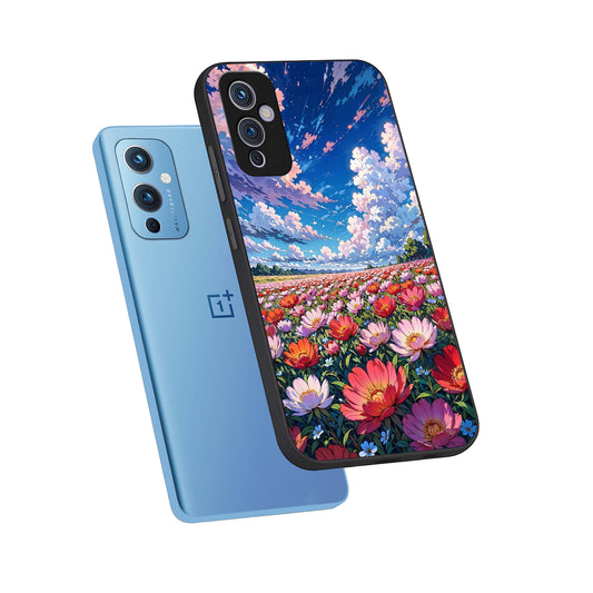  Blossom Sky Field phone case For OnePlus 9 showing premium glass back cover with detailed artwork